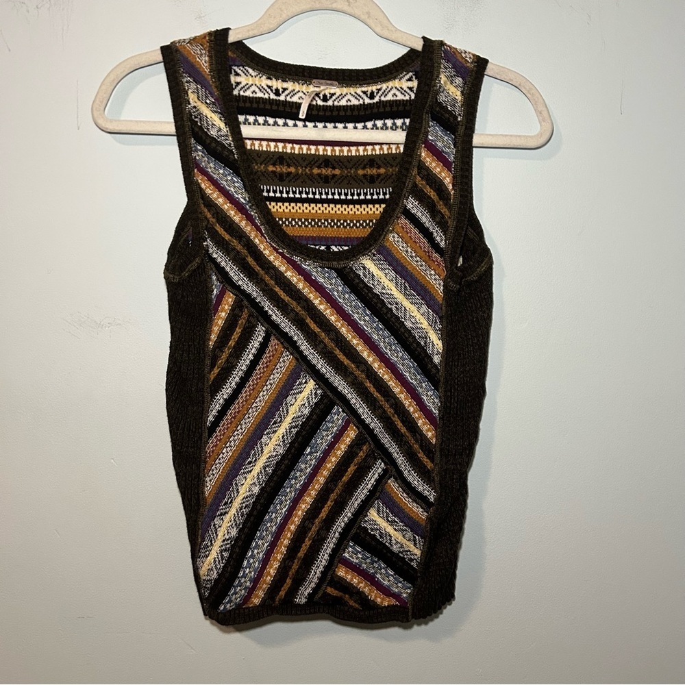Free People Brown Striped Knit Scoop Neck Sweater Vest Size Small